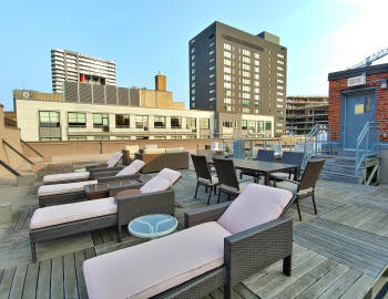 Deck Chairs on the roof terrace in the Lofts St James Downtown Montreal